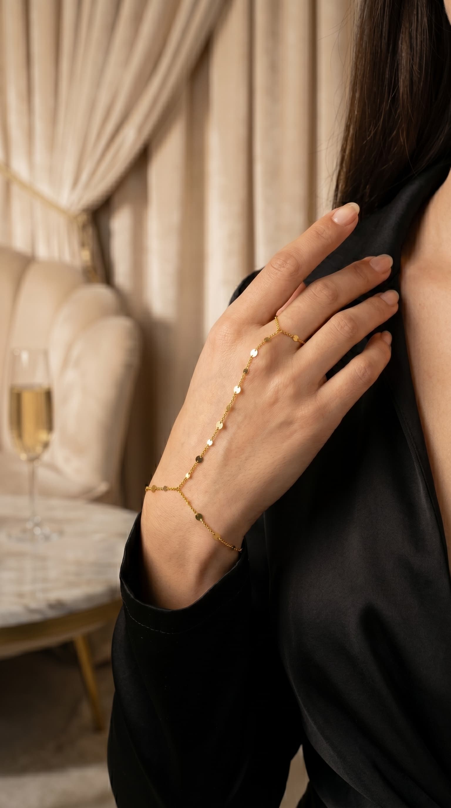 Bijou de main "Sélène" (Bracelet Bague) — bagues — acier inoxydable — Orevia Paris — bijou livraison Maroc